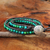 Serpentine wrap bracelet, 'Aegean' - Thai Hand Knotted Serpentine and Leather Wrap Bracelet (image 2) thumbail