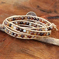 Agate wrap bracelet, 'Natural Warmth' - Agate Wrap Bracelet