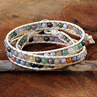 Jasper wrap bracelet, 'Enchanted Color' - Hand-Knotted Wrap Bracelet with Multicolored Jasper