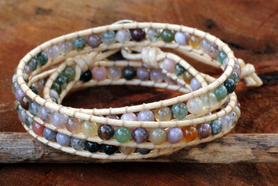Jasper wrap bracelet, 'Enchanted Color' - Hand-Knotted Wrap Bracelet with Multicolored Jasper
