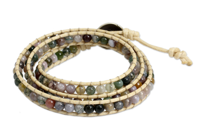 Hand-Knotted Wrap Bracelet with Multicolored Jasper