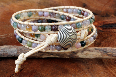 Wickelarmband aus Jaspis - Handgeknüpftes Wickelarmband mit mehrfarbigem Jaspis