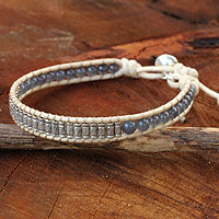 Silver wristband bracelet, 'Memorable' - Hand Crafted Thai Hill Tribe Silver Smoky Quartz Bracelet