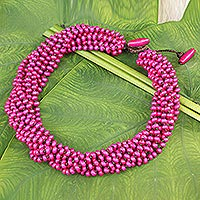 Wood torsade necklace, 'Ping Belle' - Hot Pink Torsade Necklace Wood Beaded jewellery