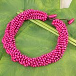 Wood torsade necklace, 'Ping Belle' - Hot Pink Torsade Necklace Wood Beaded Jewelry