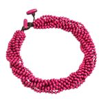 Wood torsade necklace, 'Ping Belle' - Hot Pink Torsade Necklace Wood Beaded Jewelry
