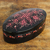 Lacquered wood box, 'Rose Bouquet' - Thai Pink and Black Lacquered Wood Box