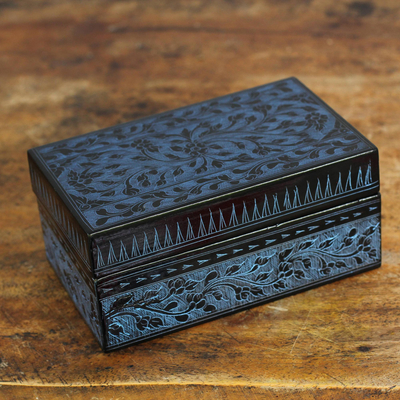 Lacquered wood box, 'Blue Thai Fantasy' - Floral Decorative Box in Handcrafted Lacquered Wood