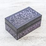 Lacquered wood box, 'Blossoming in Purple' - Handcrafted Lacquered Wood Decorative Box