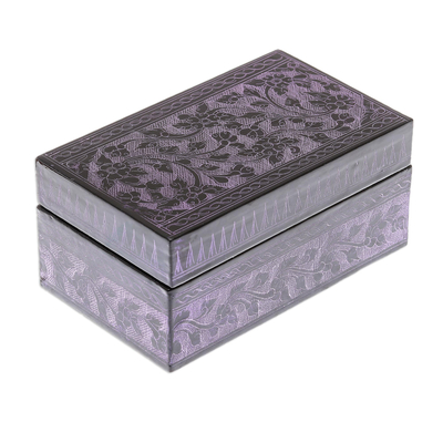 Lacquered wood box, 'Blossoming in Purple' - Handcrafted Lacquered Wood Decorative Box
