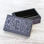 Lacquered wood box, 'Blossoming in Purple' - Handcrafted Lacquered Wood Decorative Box