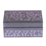 Lacquered wood box, 'Blossoming in Purple' - Handcrafted Lacquered Wood Decorative Box