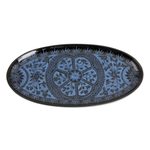 Lacquered wood catchall tray, 'Floral Medallion' - Blue on Black Lacquered Catchall Tray