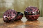 Lacquered wood boxes, 'Pink Wildflowers' (pair) - Handcrafted Lacquered Wood Round Decorative Boxes (Pair)