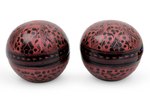 Lacquered wood boxes, 'Pink Wildflowers' (pair) - Handcrafted Lacquered Wood Round Decorative Boxes (Pair)