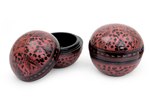 Lacquered wood boxes, 'Pink Wildflowers' (pair) - Handcrafted Lacquered Wood Round Decorative Boxes (Pair)