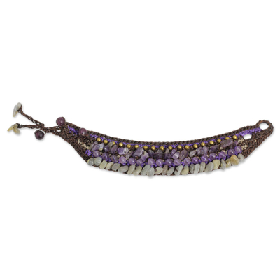 Armband aus Amethyst und Labradorit - Thailändisches, handgefertigtes, gehäkeltes Amethyst-Labradorit-Armband