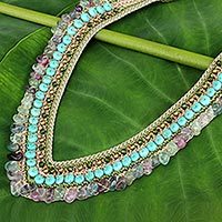 Fluorite beaded necklace, 'Tribal Paths'