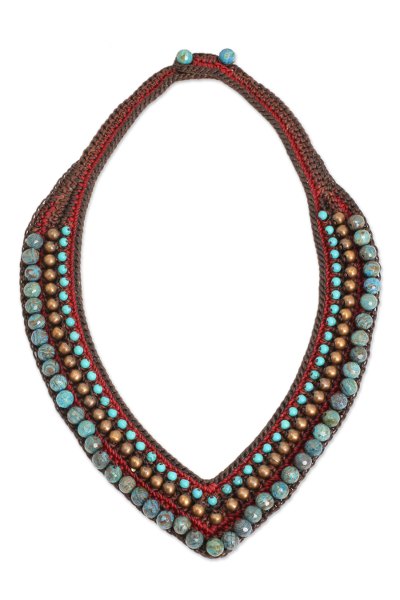Beaded necklace, 'Tribal Paths' - Crocheted Gemstone Necklace