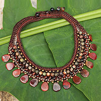 Jasper and tiger's eye choker, 'Fantastic Earth' - Knitted Choker Necklace with Brown and Red Gems
