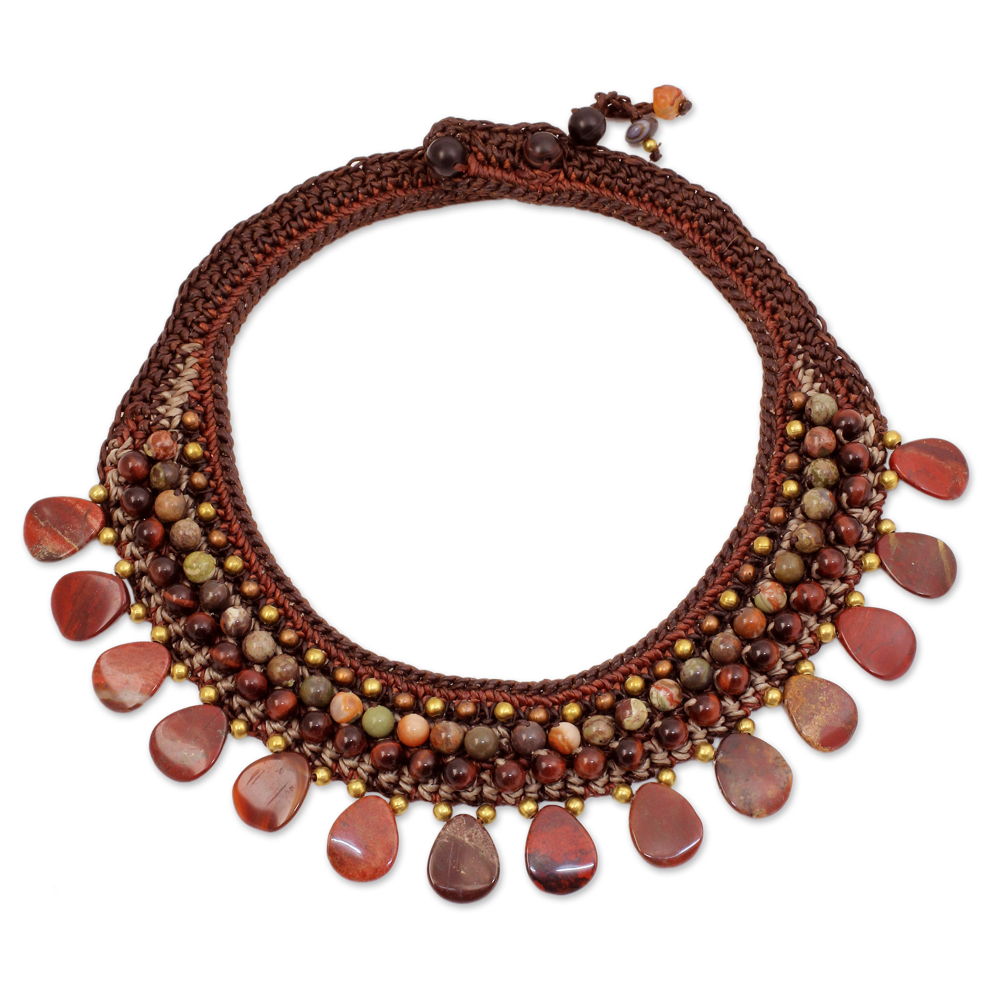 Unicef Uk Market Knitted Choker Necklace With Brown And Red Gems Fantastic Earth