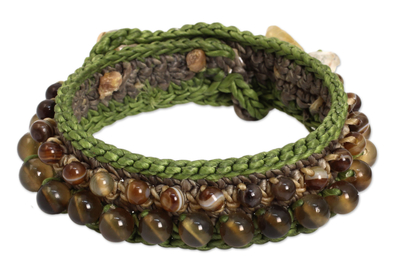 Rutilated quartz wristband bracelet, 'Daydreams' - Crocheted Wristband Bracelet with Multi Gemstones