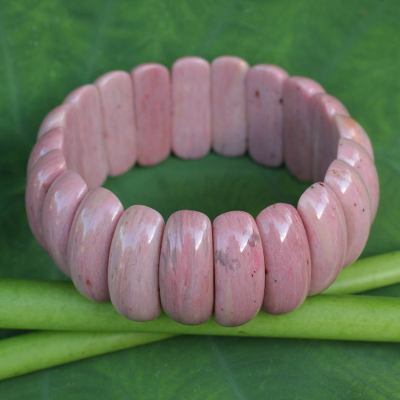 Rhodonite stretch bracelet, 'Just Glow' - Rhodonite Stretch Bracelet Handcrafted Jewelry