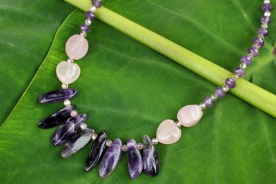 Amethyst and rose quartz beaded necklace, 'Mystical Romance' - Hand Crafted Rose Quartz and Amethyst Necklace
