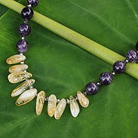 Halskette mit Amethyst- und Citrin-Perlen, „Purple Honey“ – handgefertigte Halskette mit Perlen aus Amethyst und Citrin