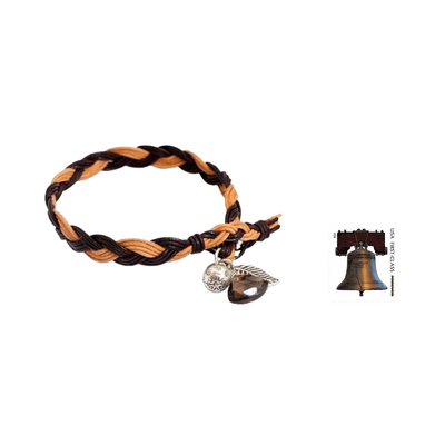 Geflochtenes Armband aus Rauchquarz und Leder - Geflochtenes Rauchquarz-Lederarmband mit Hill Tribe-Silber