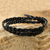 Leather wrap bracelet, 'Black Braid' - Black Braided Leather Bracelet with Hill Tribe Silver (image 2) thumbail