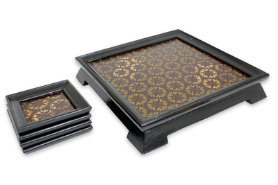 Handcrafted Gold leaf Set of Tray and 4 Coasters