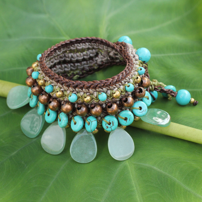 Aventurine wristband bracelet, 'Fantastic Aqua' - Knitted Bracelet with Blue and Green colour Multi-gems