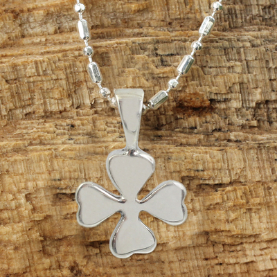 Sterling silver pendant necklace, 'Lucky Clover' - Silver Lucky 4-Leaf Clover Necklace