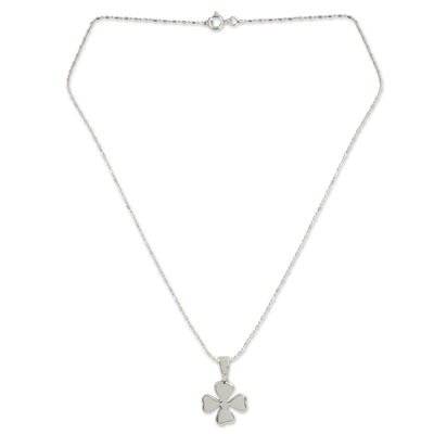 Sterling silver pendant necklace, 'Lucky Clover' - Silver Lucky 4-Leaf Clover Necklace