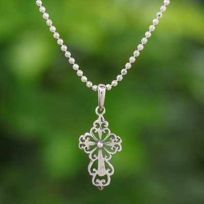 Sterling silver pendant necklace, 'Cross Silhouette' - Silver Silhouette Cross Necklace