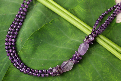Amethyst beaded necklace, 'Lilac Sun' - Amethyst Beaded Necklace from Thailand