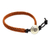 Leather and silver wristband bracelet, 'Orange Om' - Orange Macrame on Leather Bracelet with Silver Button (image 2a) thumbail