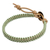 Leather and silver wristband bracelet, 'Hemlock Suns' - Silver Button and Pale Green Macrame on Leather Bracelet