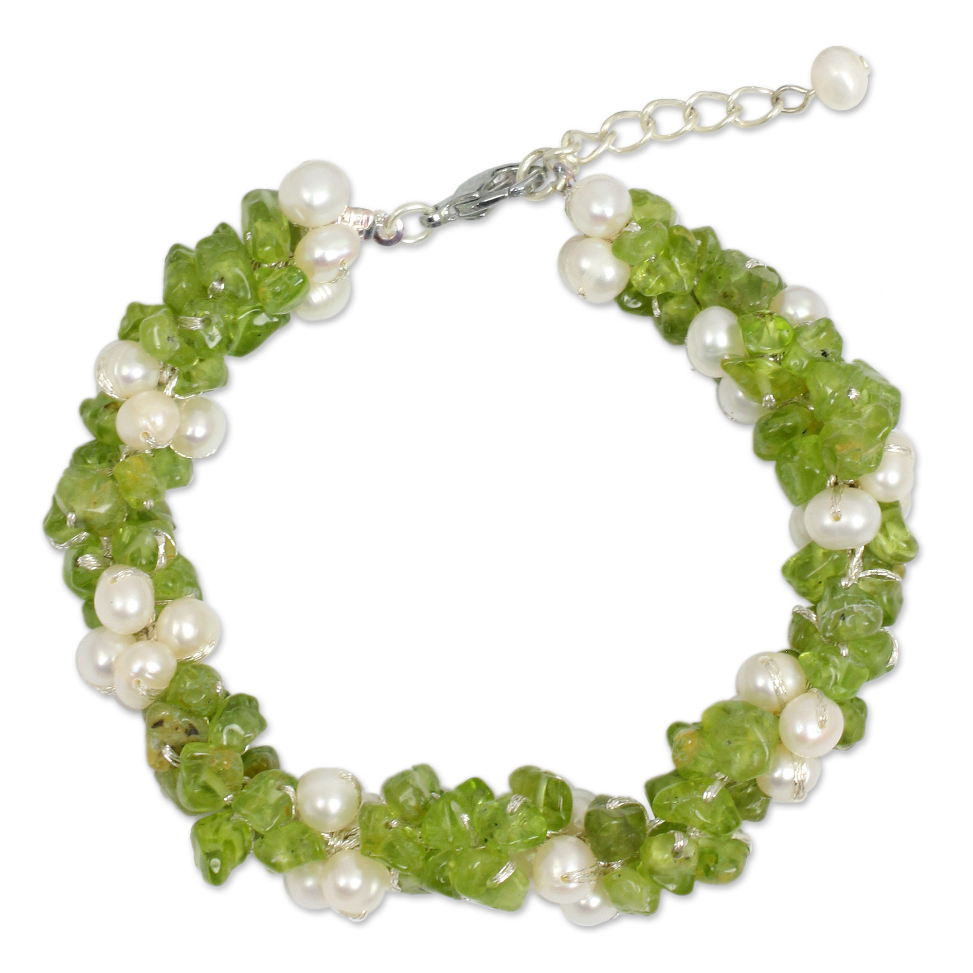 Thai Hand Knotted Pearl and Peridot Beaded Bracelet - Gracious Lady ...