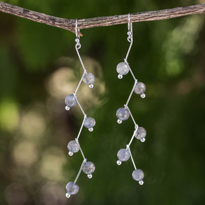Labradorite dangle earrings, 'Lightning' - Modern Handcrafted Labradorite Dangle Earrings