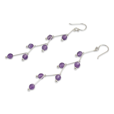 Amethyst dangle earrings, 'Lightning' - Modern Handcrafted Amethyst Dangle Earrings
