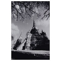 'Graceful Wat Phra Sri Sanphet' - Signed Thai Temple Black and White Photograph