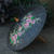 Cotton and bamboo parasol, 'Blossoming Lanna in Black' - Cotton and Bamboo Handcrafted Parasol thumbail