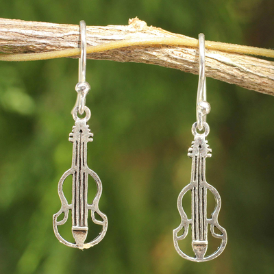 Sterling silver dangle earrings, 'Thai Violin' - Music Theme Sterling Silver Earrings