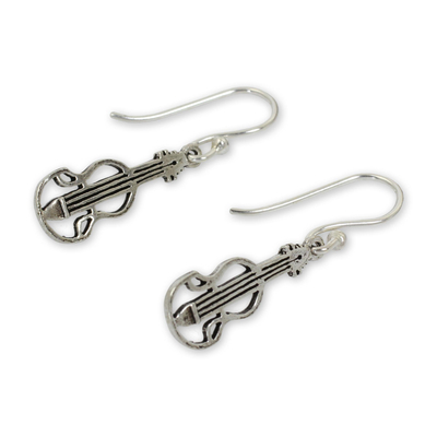 Sterling silver dangle earrings, 'Thai Violin' - Music Theme Sterling Silver Earrings