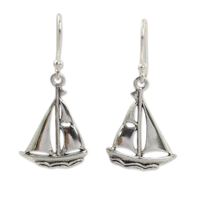Sterling silver dangle earrings, 'Mariner' - Sailboat Theme Sterling Silver Earrings