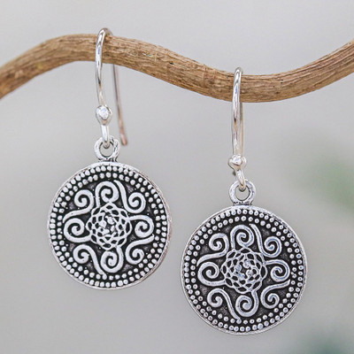Sterling silver dangle earrings, 'Mystical Medallion' - Unique Sterling Silver Dangle Earrings