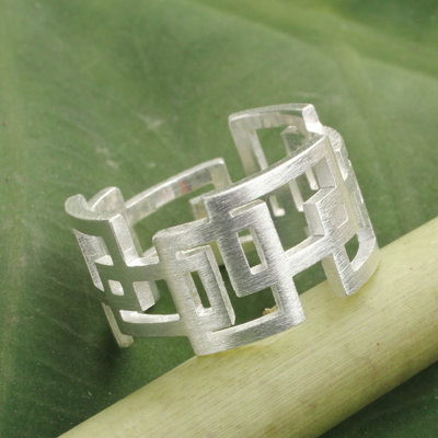 Sterling silver band ring, 'Open Windows' - Thai Artisan Crafted Sterling Silver Band Ring