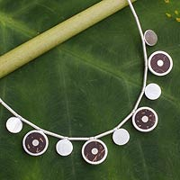 Sterling silver and coconut shell necklace, 'High Energy' - Handcrafted Sterling Silver Necklace with Coconut Shell
